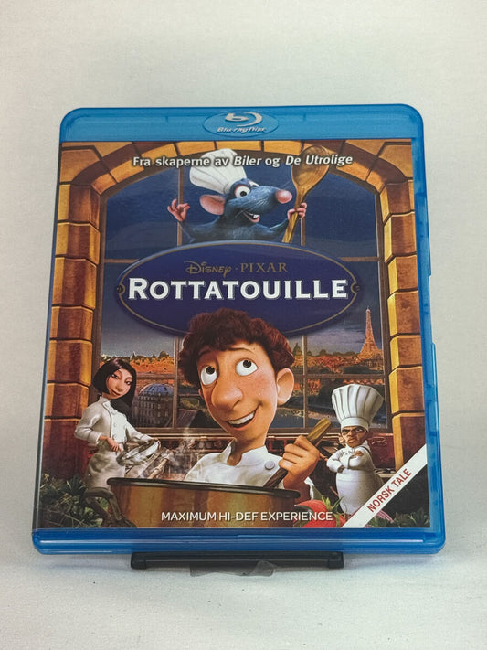 Forside av Blu-ray-cover til Rottatouille – Disney Pixar animasjonsfilm om mat og drømmer, brukt Blu-ray fra Brukbar Film