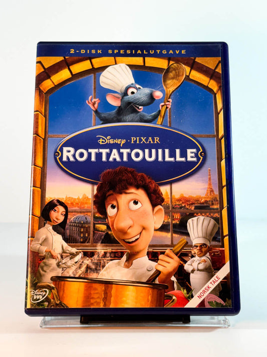 Forside av cover til Disney Pixar filmen Rottatouille, familiefilm på DVD hos Brukbar Film