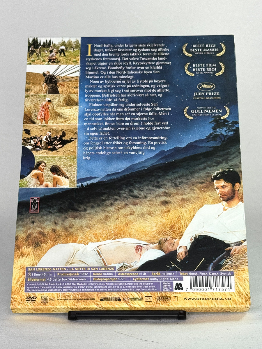 Bakside av DVD-cover til San Lorenzo-natten – brukt klassisk film på DVD, tilgjengelig fra Brukbar Film