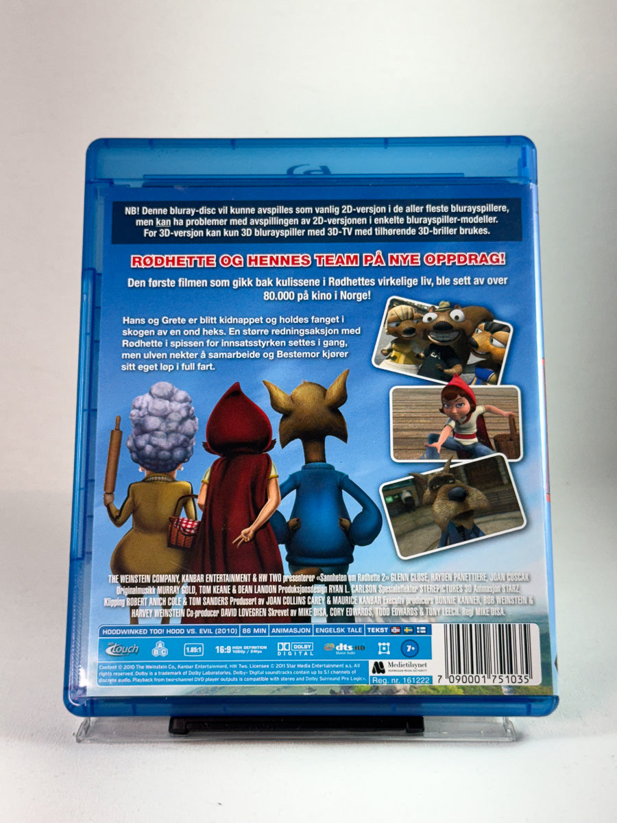 Bakside av DVD-cover til Sannheten om Rødhette 2 (Blu-ray 3D), bruktfilm hos nettbutikken Brukbar Film