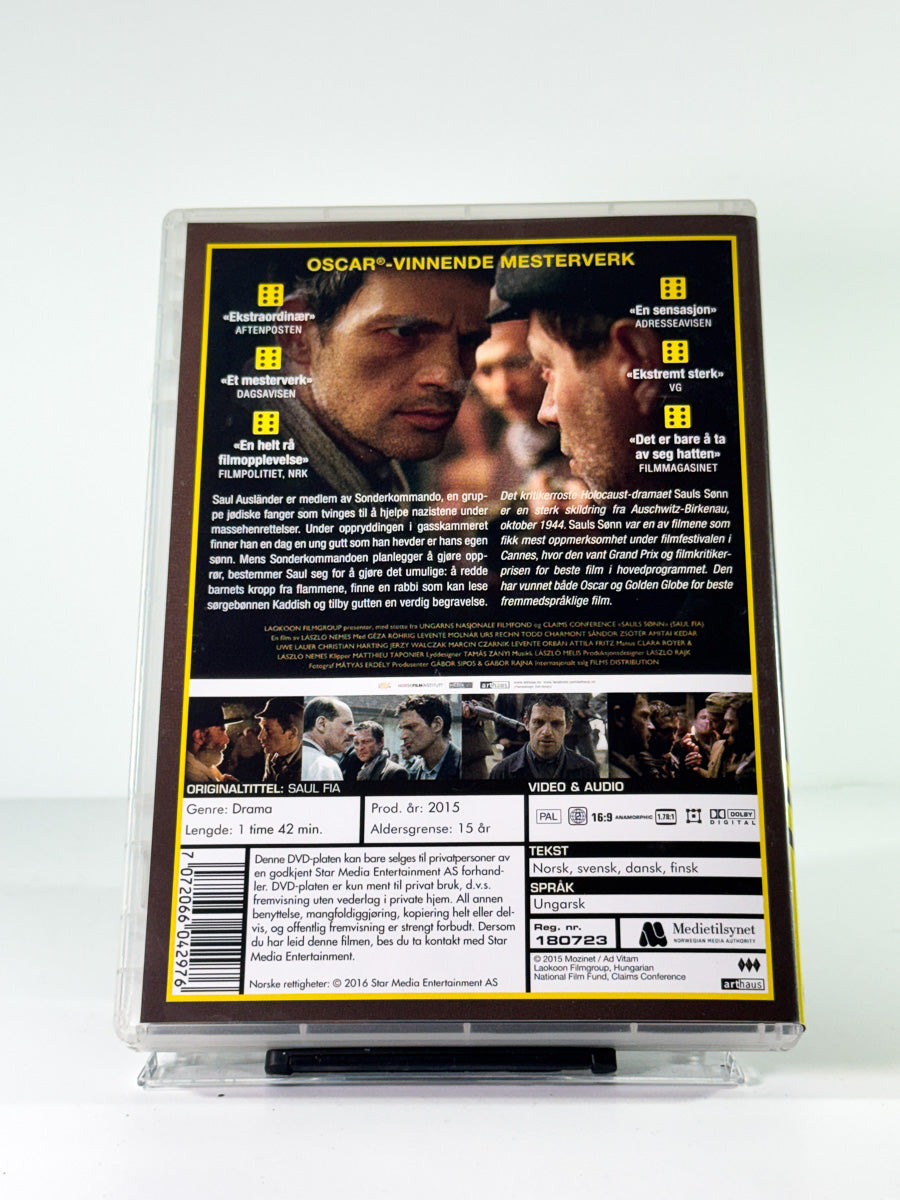 Bakside av cover til sauls sønn, brukt original DVD hos Brukbar Film
