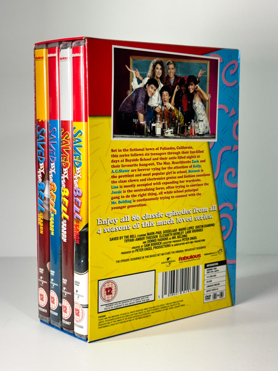 Bakside av cover til Saved by the Bell – The Complete Collection Seasons 1–4, brukt DVD hos Brukbar Film