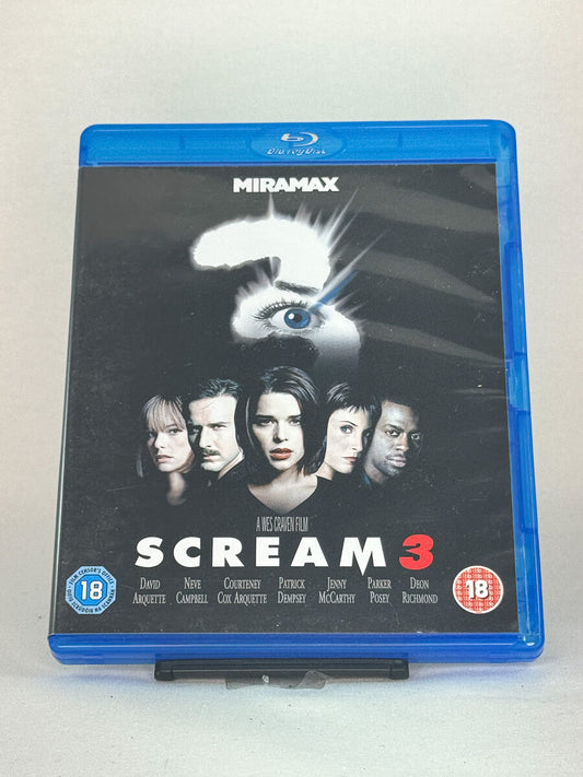 Forside av Scream 3 Blu-ray-cover – klassisk Wes Craven-skrekkfilm på brukt Blu-ray, hos Brukbar Film