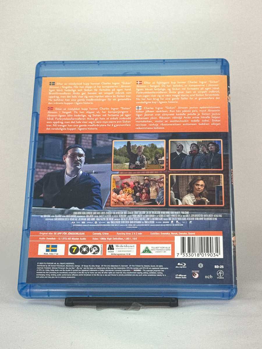 Bakside av Blu-ray-cover for Se opp for Jönssonligan – brukt familiefilmkomedie på Blu-ray fra Brukbar Film