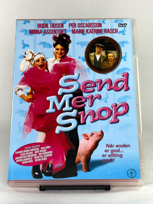 Forside av DVD-cover til filmen Send Mer Snop – dansk komedie med Bodil Udsen, Per Oscarsson og Ninna Assentoft, brukt film fra Brukbar Film