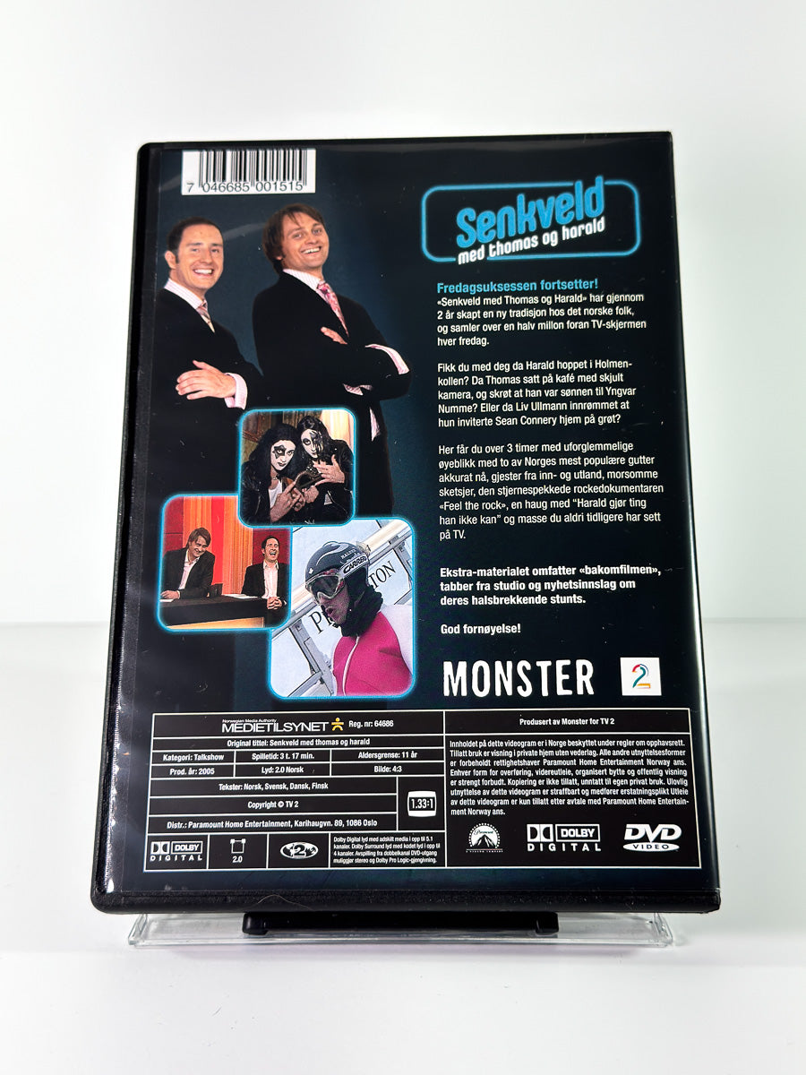 Bakside av cover til Senkveld med Thomas og Harald på DVD