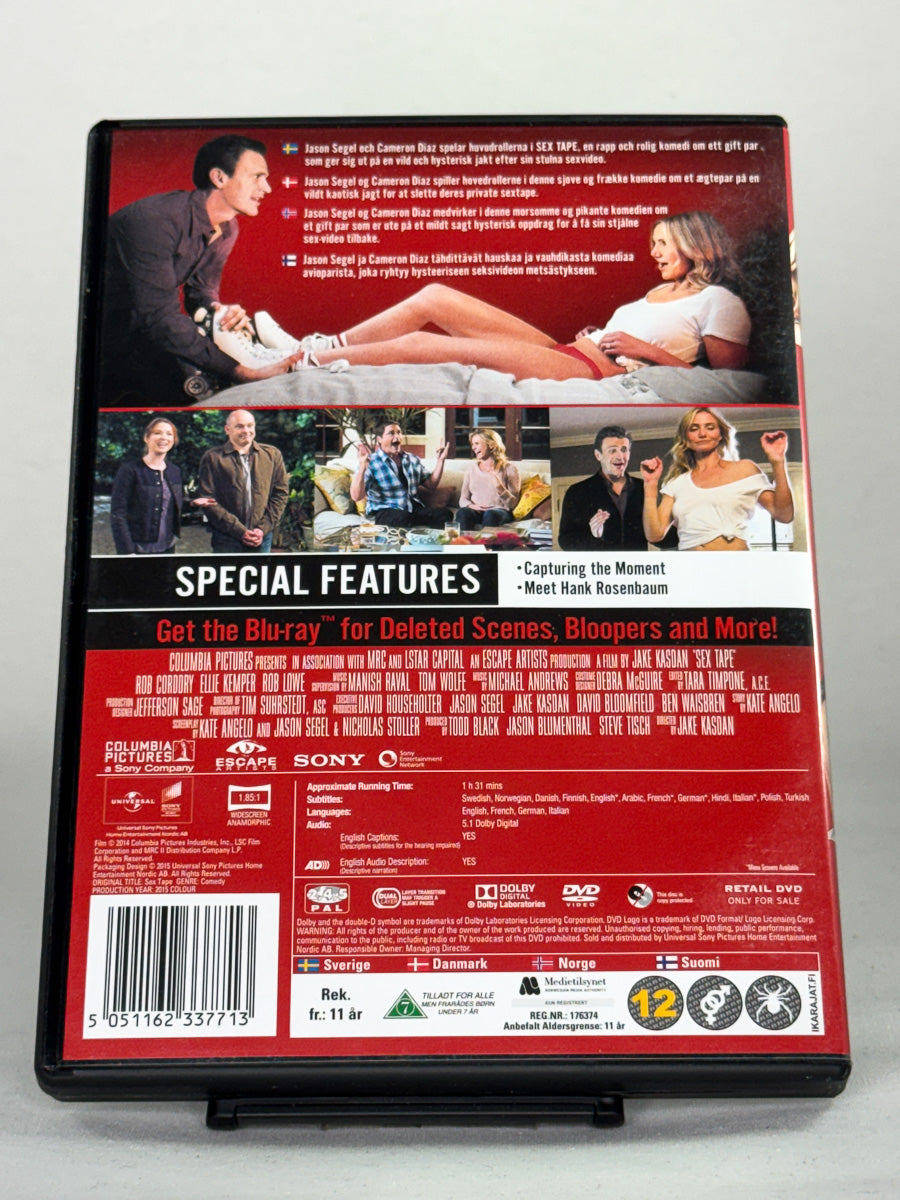 Bakside av DVD-cover for filmen Sex Tape – brukt originalfilm på DVD, tilgjengelig hos Brukbar Film som selger brukte DVD og Blu-ray filmer og serier