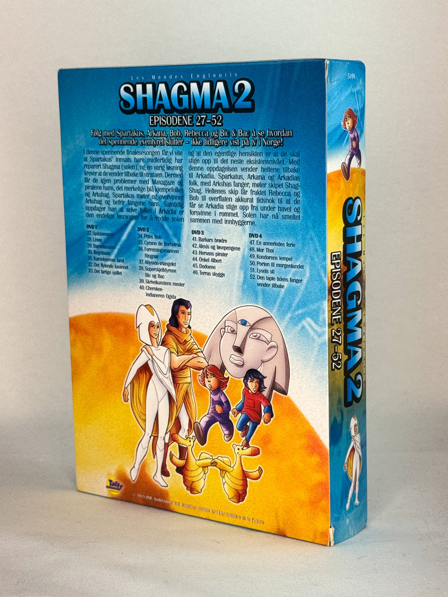 Bakside av DVD-cover til Shagma 2 – Reisen til jordens indre (Episodene 27–52) – barneklassiker på DVD med norske tekster, brukt originalfilm fra Brukbar Film