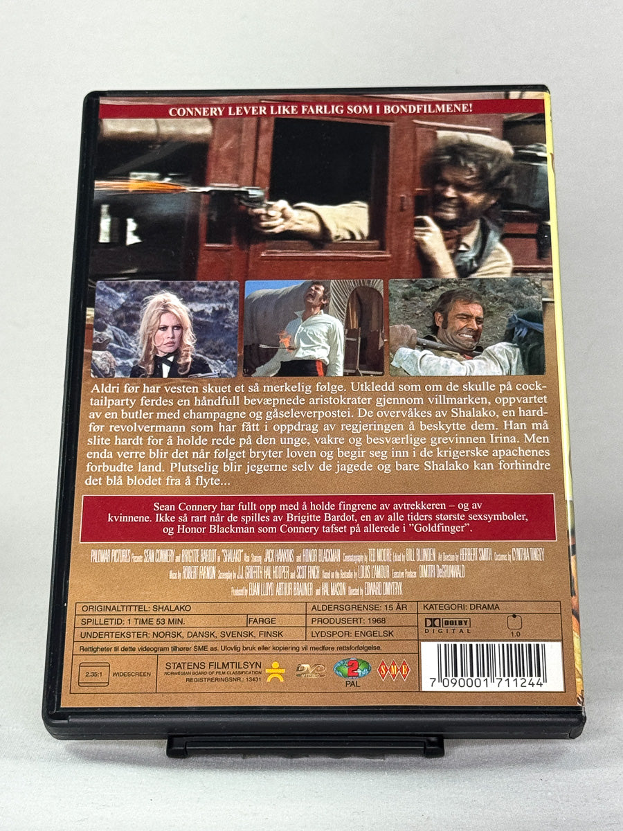 Bakside av filmcover til brukt DVD Shalako – brukt utgave av westernklassiker hos Brukbar Film
