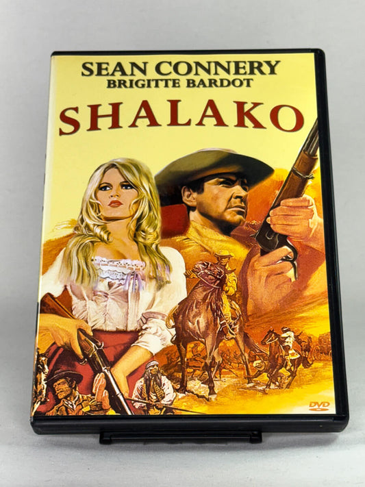 Forside av filmcover til brukt DVD Shalako – western med Sean Connery og Brigitte Bardot på brukt DVD fra Brukbar Film