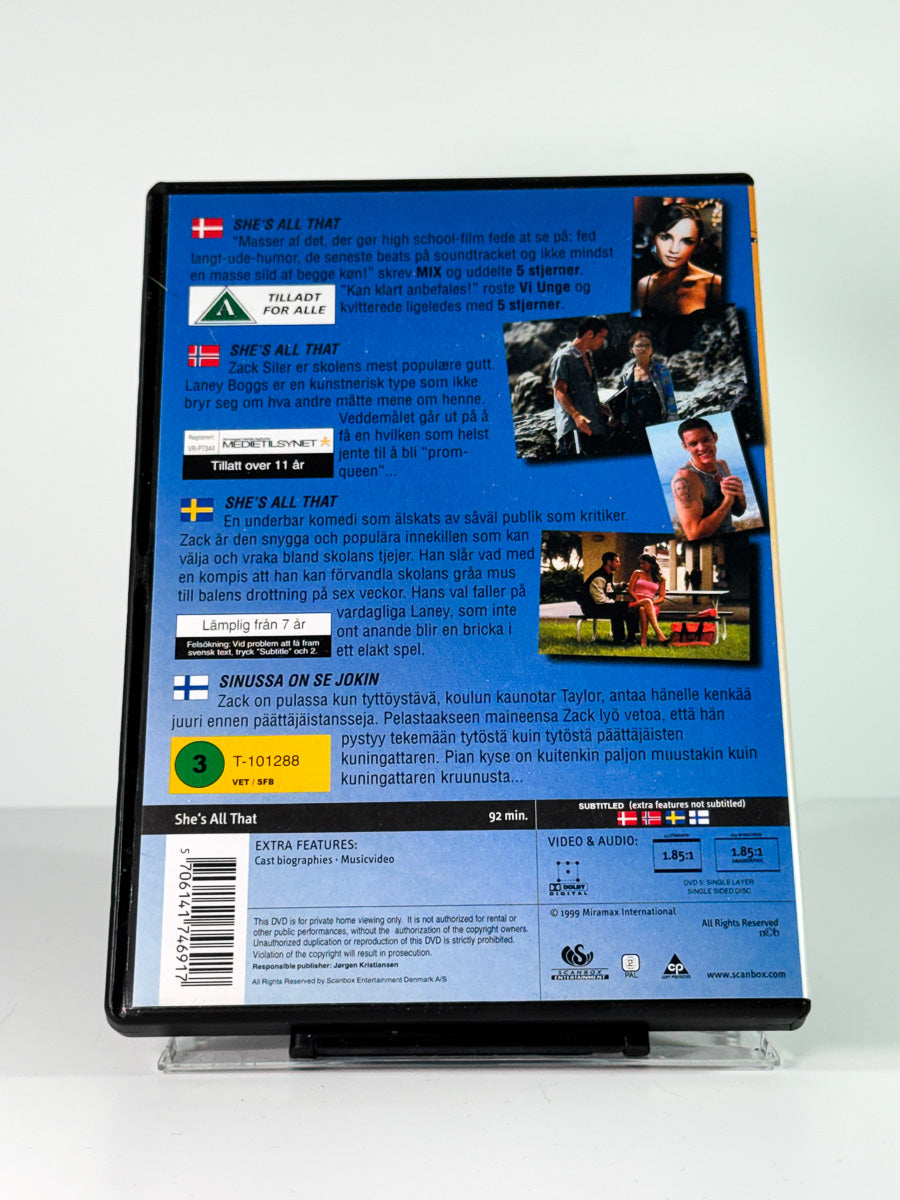 Bakside av cover til She’s All That, brukt original DVD hos Brukbar Film
