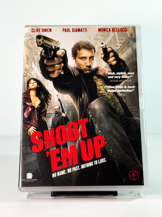 Forside av cover til shoot em up, bruktfilm på DVD hos Brukbar Film