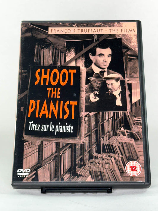 Forside av DVD-cover til Shoot the Pianist – fransk nybølge-klassiker av François Truffaut, brukt DVD hos Brukbar Film.