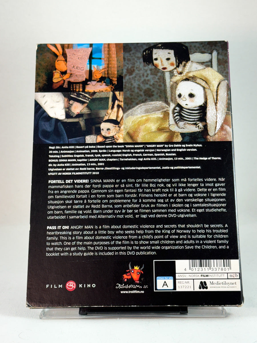 Bakside av DVD-cover til Sinna Mann, info og oversikt fra brukt DVD-utgivelse hos Brukbar Film.