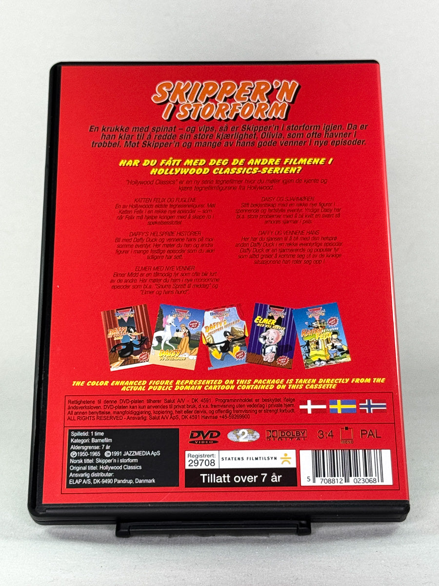 Bakside av DVD-cover til Skipper’n i storform – animasjonsklassiker fra Hollywood Classics, brukt originalfilm på DVD hos Brukbar Film