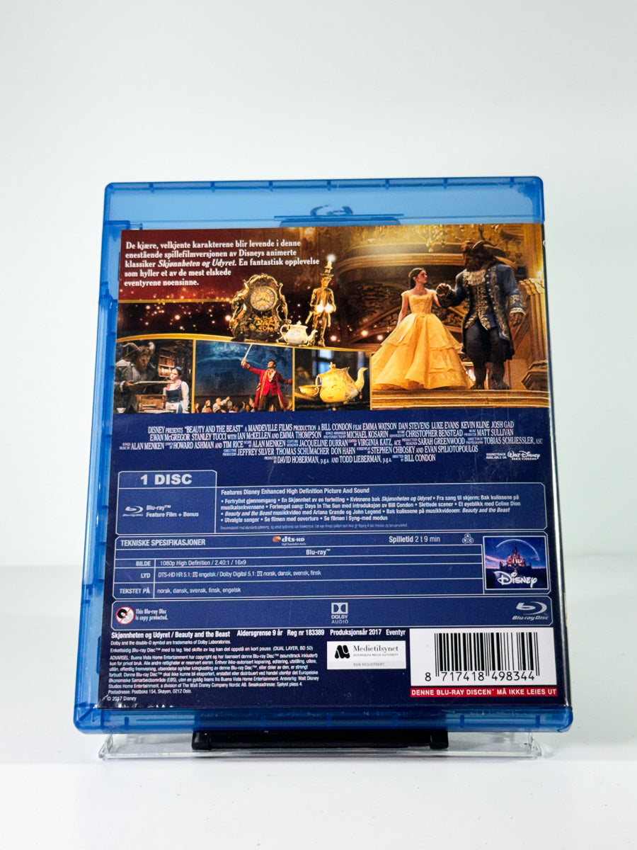 Bakside av cover til Skjønnheten og Udyret på Blu-ray