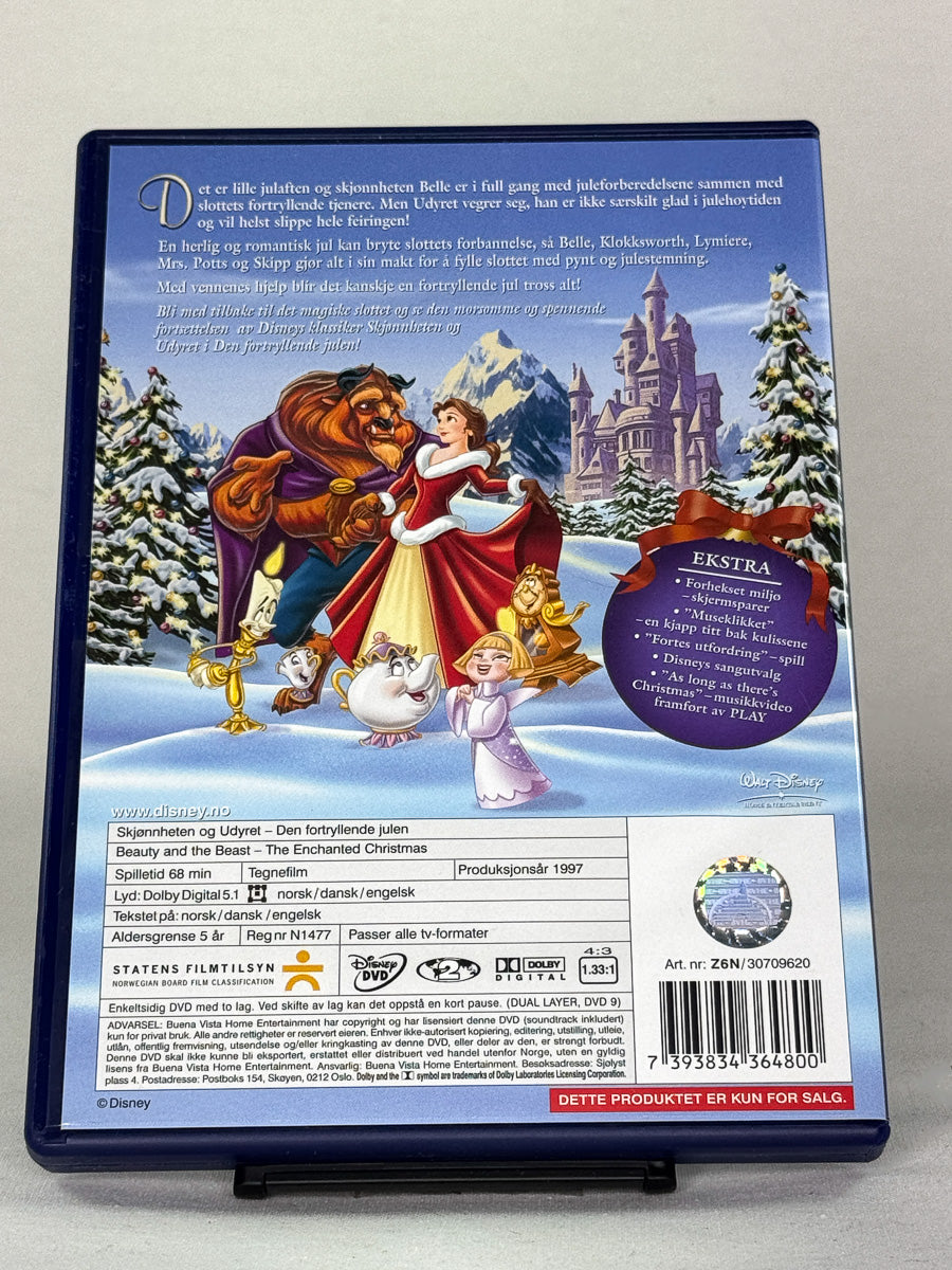 DVD-bakside til filmen Skjønnheten og Udyret - Den fortryllende julen
Baksiden viser info, spesifikasjoner og eventuell ekstratekst – produktbilde fra nettbutikken Brukbar Film
