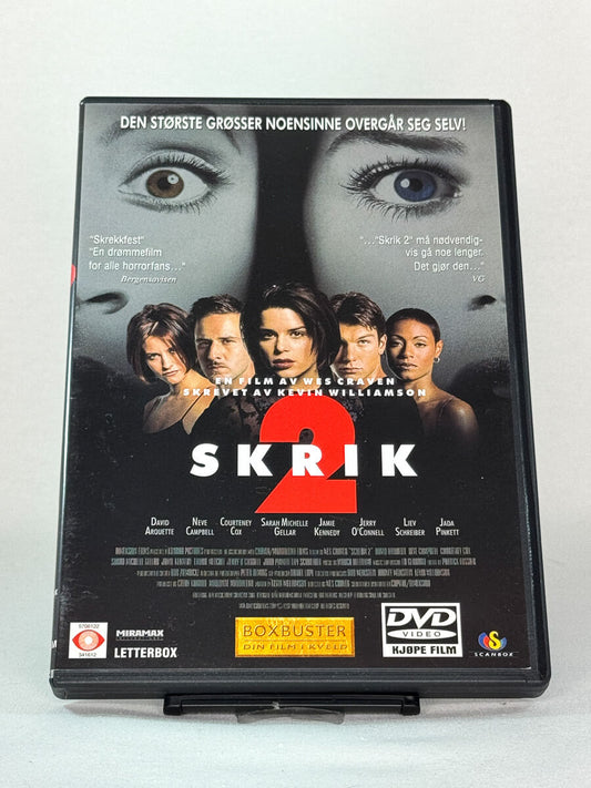 DVD-cover-forside til filmen Skrik 2 – Brukt DVD fra nettbutikken Brukbar Film
