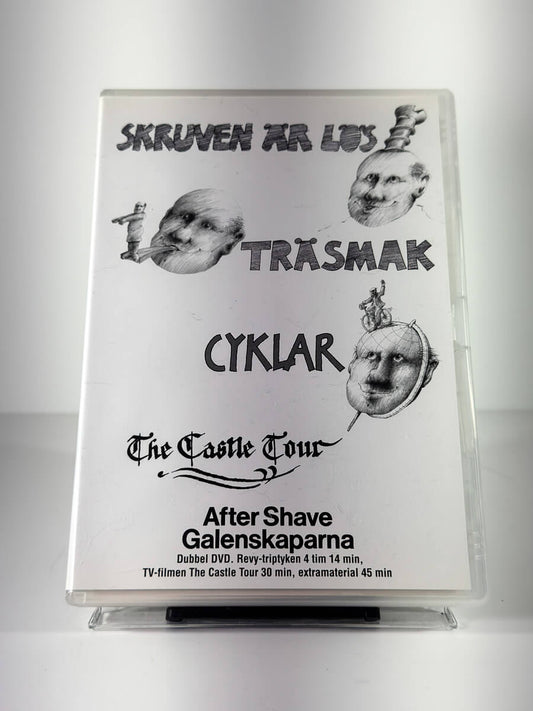 Forside av cover til Skruven är lös, Träsmak, Cyklar – The Castle Tour – After Shave Galenskaparna på DVD