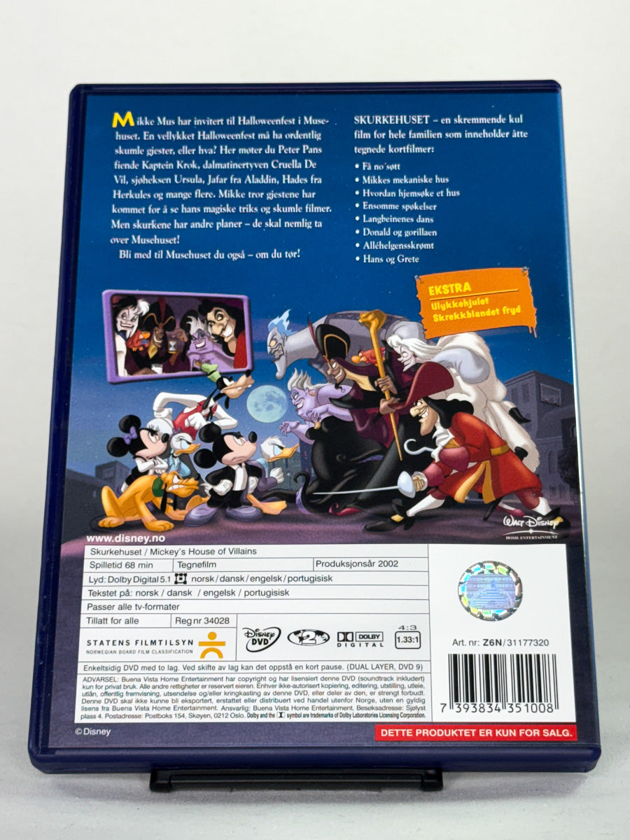 DVD-bakside til filmen Skurkehuset
Baksiden viser info, spesifikasjoner og eventuell ekstratekst – produktbilde fra nettbutikken Brukbar Film