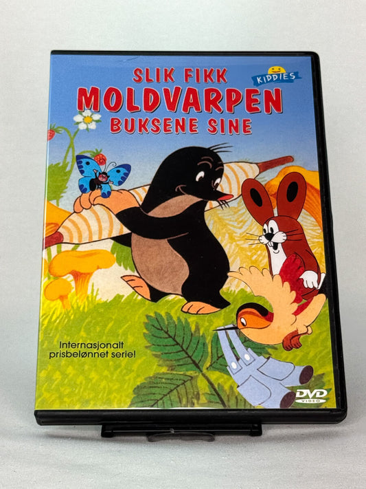Forside av DVD-cover til Slik fikk Moldvarpen buksene sine – elsket barneklassiker fra den internasjonalt prisbelønte serien – brukt animasjonsfilm på DVD hos Brukbar Film.