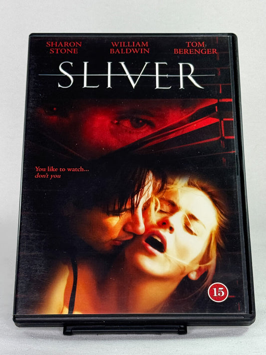 Brukt DVD-film Sliver – erotisk thriller med Sharon Stone og William Baldwin, originalt cover fra Brukbar Film