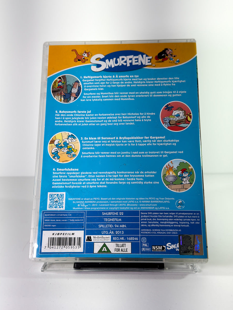 Bakside av cover til Smurfene Smurfiaden, bruktfilm på DVD hos Brukbar Film