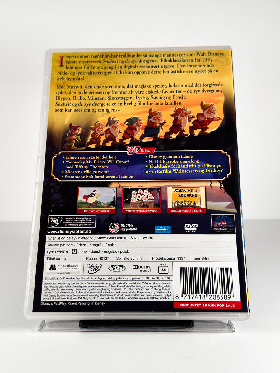 Bakside av cover til Snehvit og de syv dvergene på DVD