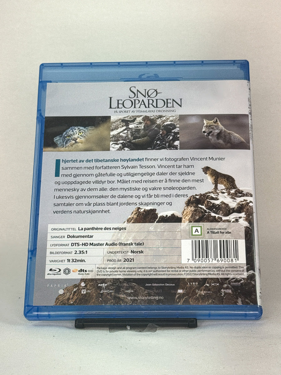 Bakside av Blu-ray-cover til Snøleoparden – visuelt sterk naturdokumentar om sjeldent rovdyr, Blu-ray-utgave hos Brukbar Film.