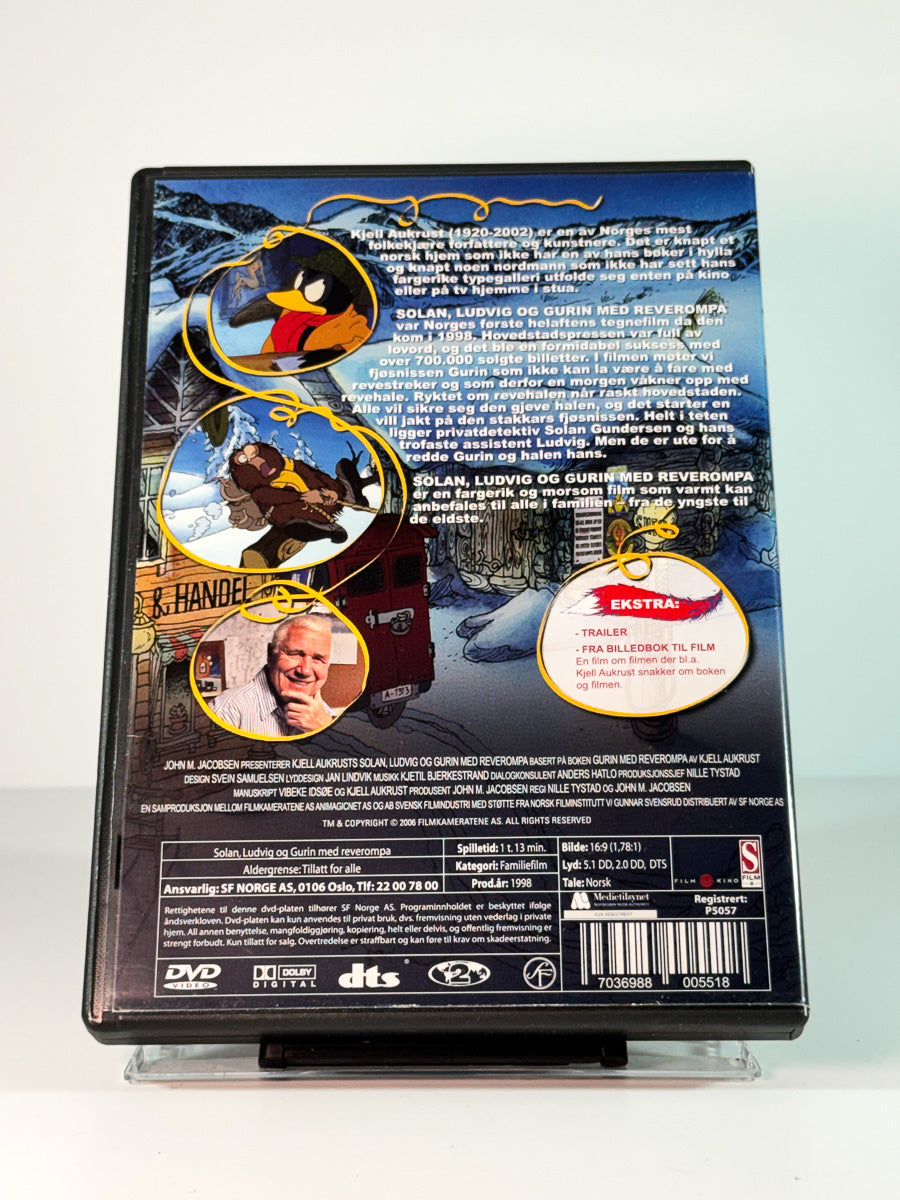 Bakside av cover til Solan, Ludvig og Gurin med reverompa, bruktfilm hos nettbutikken Brukbar Film