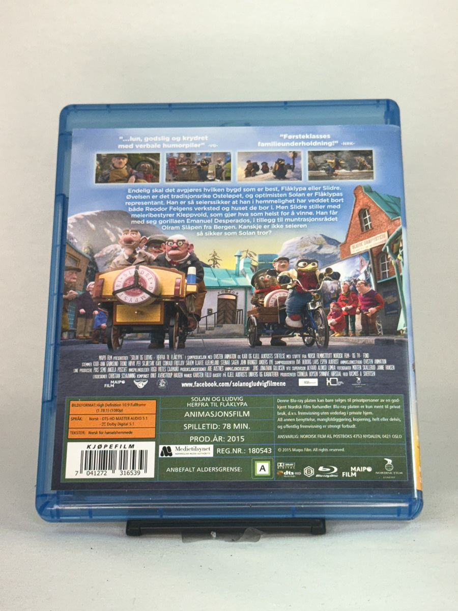 Bakside av Blu-ray-cover til Solan og Ludvig: Herfra til Flåklypa – brukt barne- og familieklassiker i original Blu-ray-utgave fra Brukbar Film