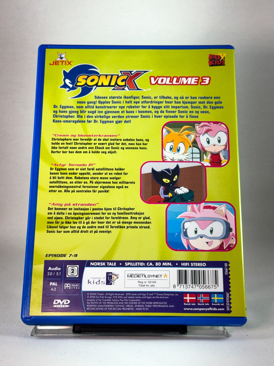 Bakside av DVD-cover til Sonic X – Volum 3, bruktfilm hos nettbutikken Brukbar Film