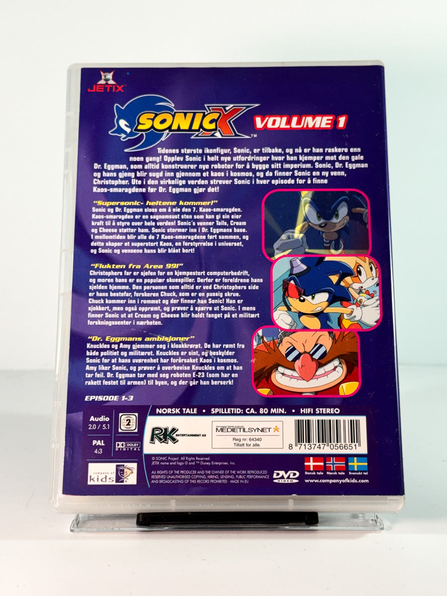 Bakside av cover til sonic x volume 1, brukt DVD hos Brukbar Film