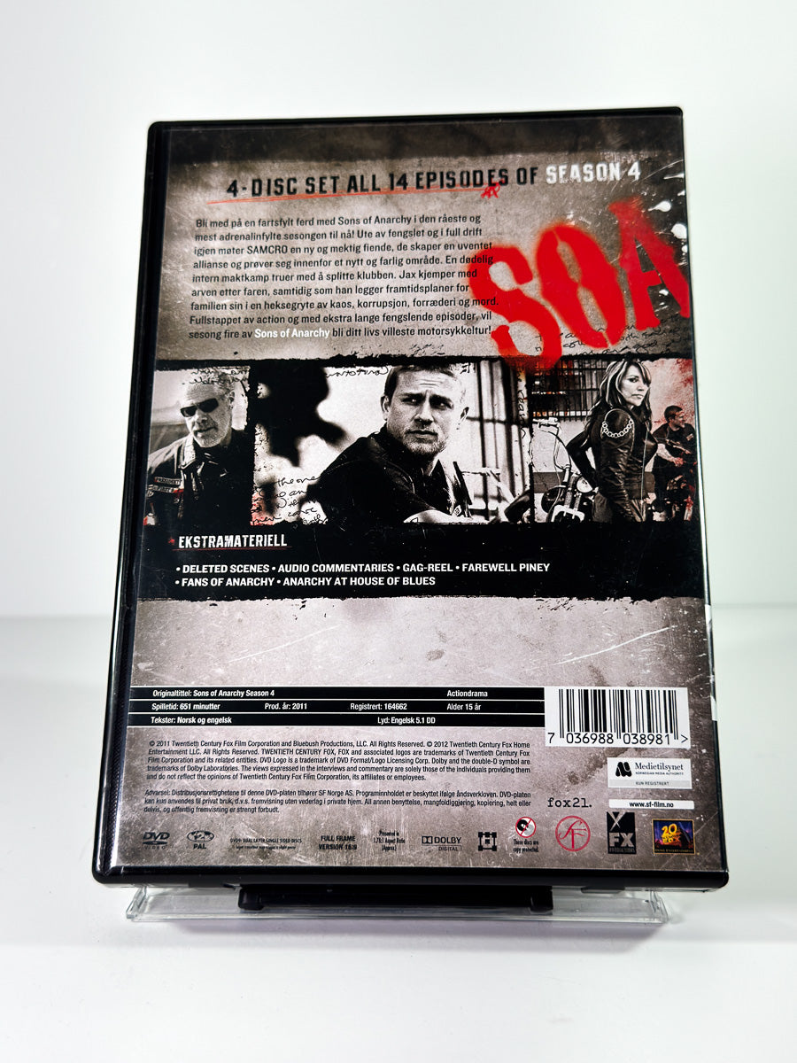 Bakside av cover til Sons of Anarchy – Season 4 på DVD