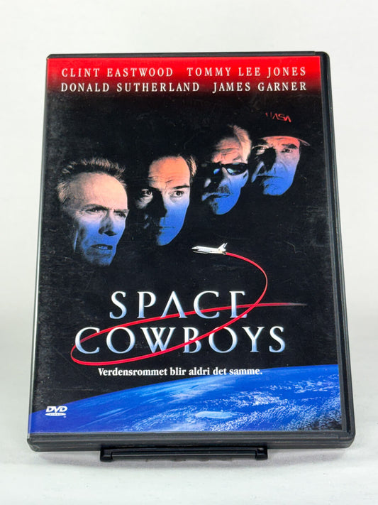 Forside av DVD-cover for Space Cowboys, actioneventyret med Clint Eastwood og ensemble; brukt DVD-film og cover hos Brukbar Film.