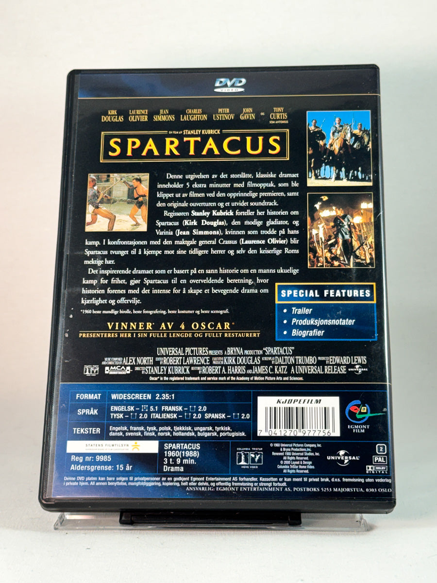 Bakside av cover til Spartacus, bruktfilm hos nettbutikken Brukbar Film