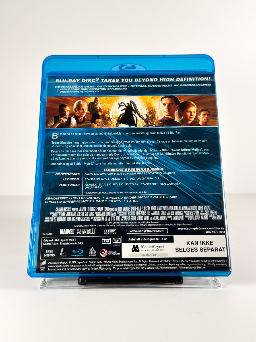 Bakside av cover til Spider-Man 2 på Blu-ray