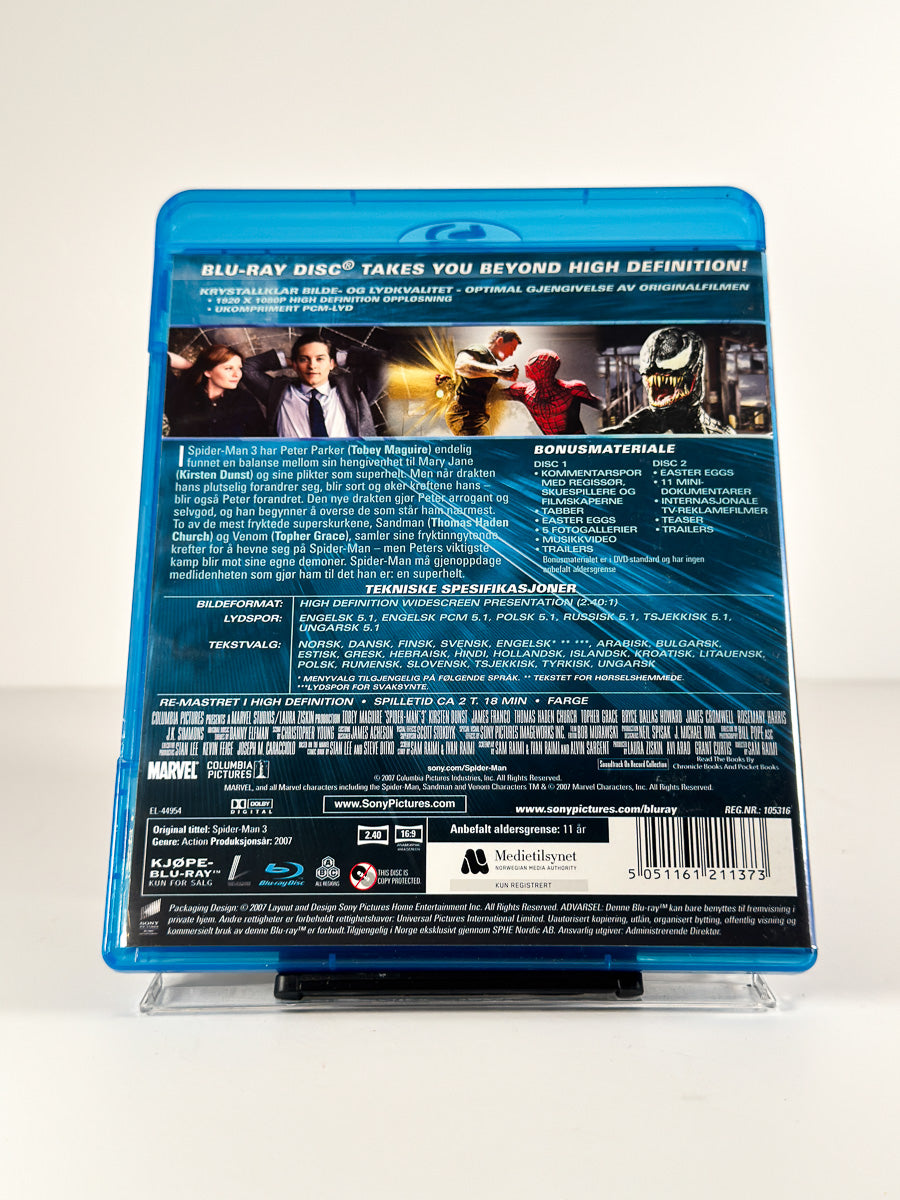 Bakside av cover til Spider-Man 3 – 2-Disc Special Edition på Blu-ray