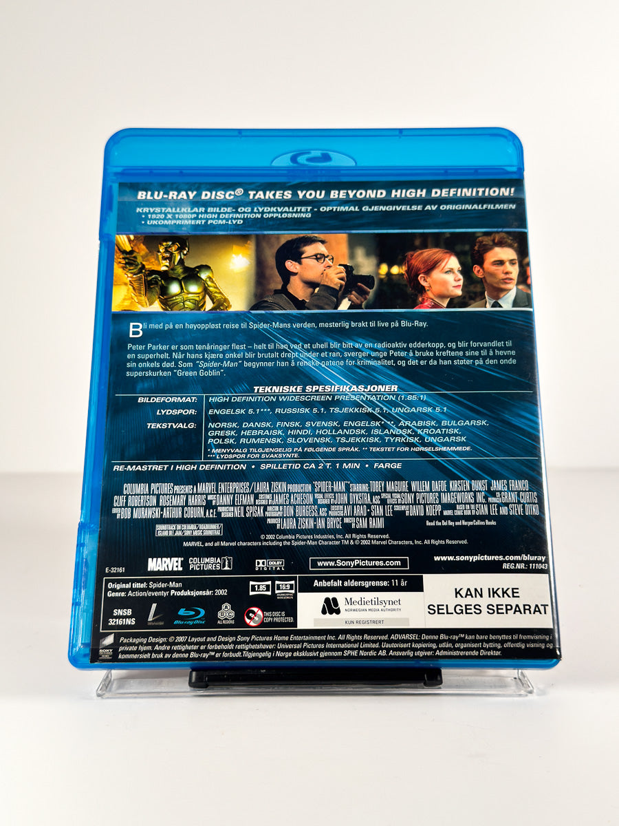 Bakside av cover til Spider-Man på Blu-ray
