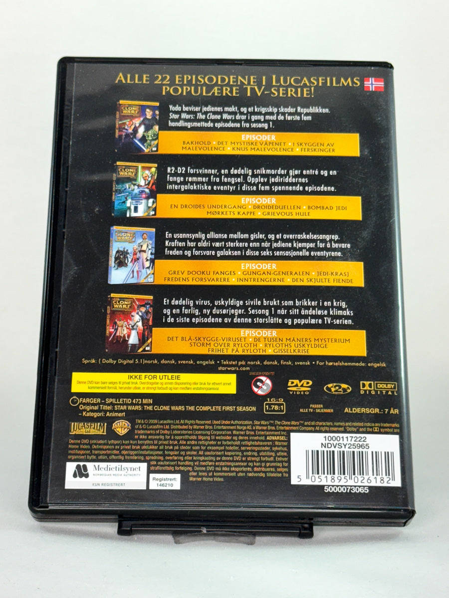 star-wars-the-clone-wars-hele-forste-sesong-dvd-brukt-film-cover-bakside
Bakside av DVD-cover til Star Wars: The Clone Wars – Hele første sesong – actionfylt animasjon fra Star Wars-universet, alle 22 episoder – original brukt DVD hos Brukbar Film.