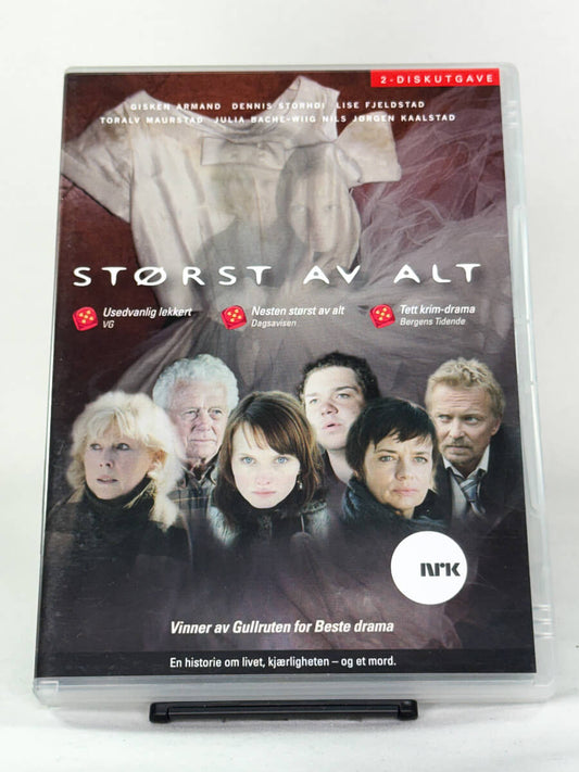 Forside av Størst av alt – brukt DVD med norsk krimdrama, originalt cover hos Brukbar Film