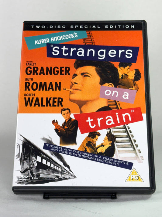 Forside av DVD-cover til Strangers on a Train – brukt Hitchcock-klassiker på DVD, kjøp hos Brukbar Film