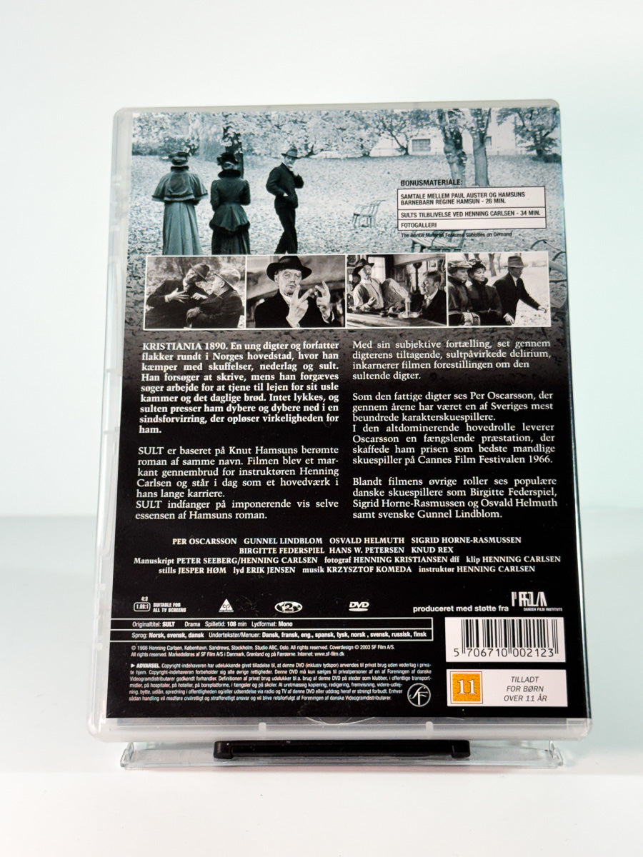 Bakside av cover til Sult, bruktfilm hos nettbutikken Brukbar Film