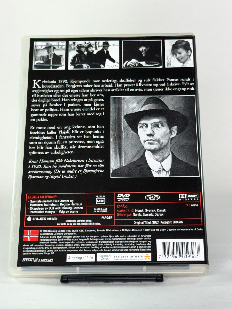 Bakside av DVD-cover til Sult – brukt originalfilm, norsk klassiker fra Henning Carlsen hos Brukbar Film