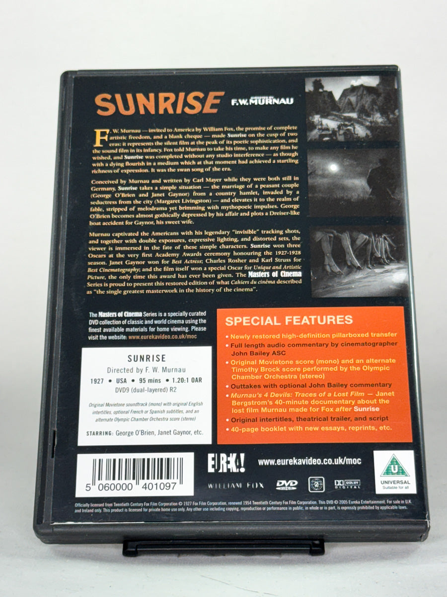 Bakside av DVD-cover til Sunrise: A Song of Two Humans – brukt klassisk DVD-film, kjøp hos Brukbar Film