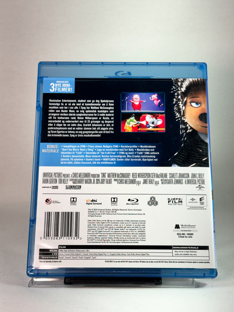 Bakside av Blu-ray-cover til Syng, brukt Blu-ray hos Brukbar Film