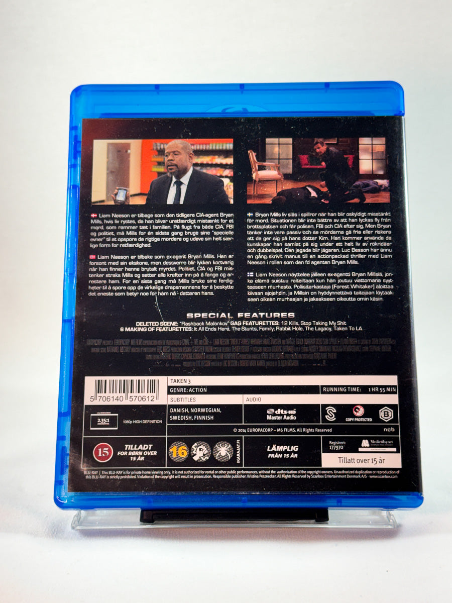 Bakside av cover til Taken 3, brukt Blu-ray hos Brukbar Film