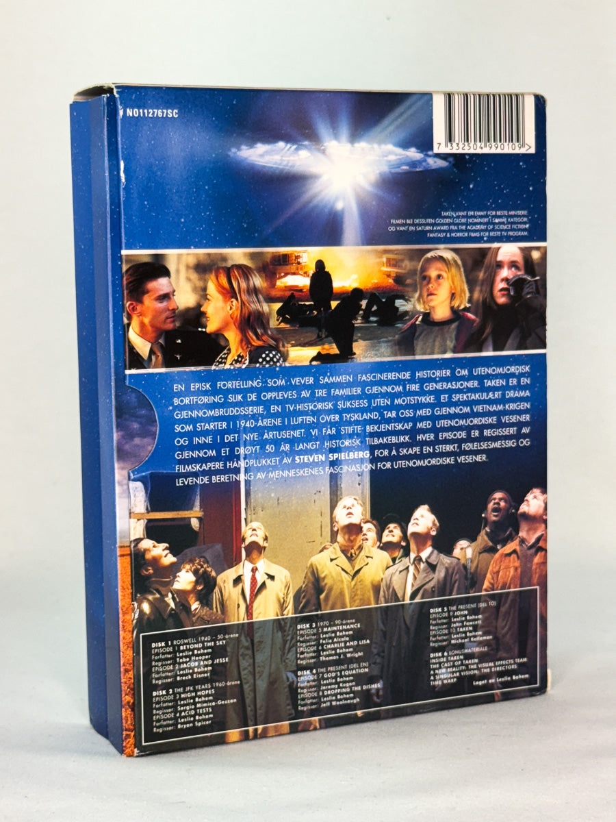 Bakside av DVD-cover til Taken – komplett TV-miniserie på DVD, brukt sci-fi-serie tilgjengelig hos Brukbar Film