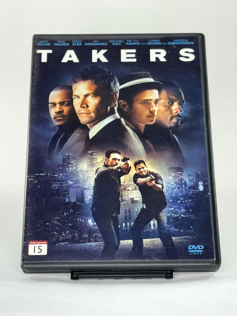 Forside av DVD-cover til Takers,original brukt DVD hos Brukbar Film