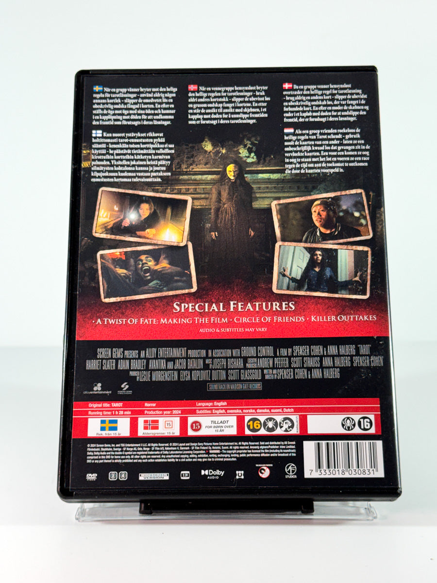 Bakside av cover til Tarot, bruktfilm på DVD hos Brukbar Film